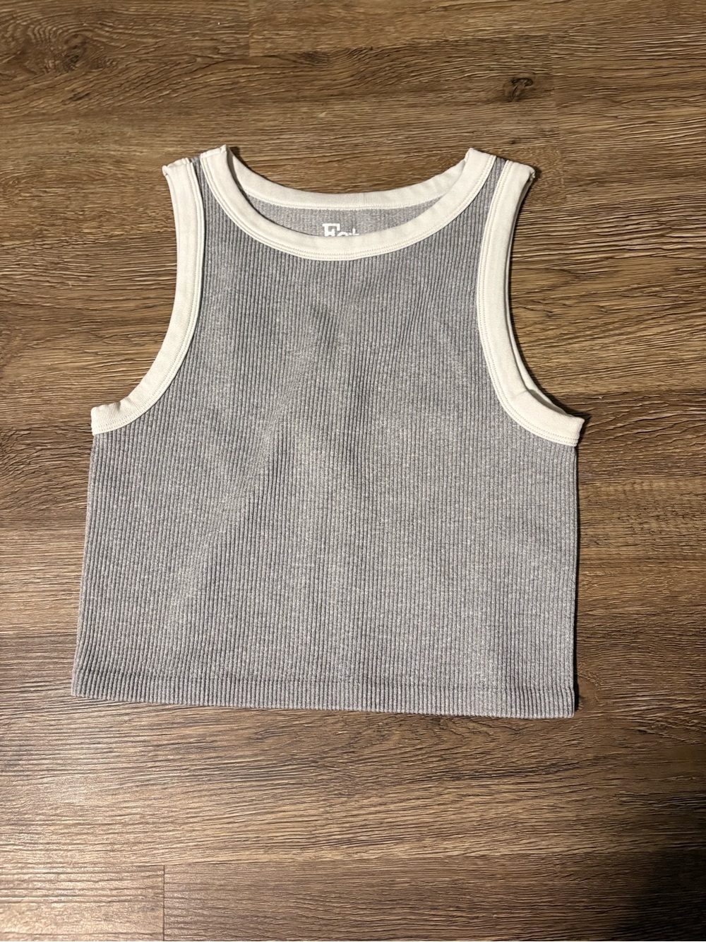 Ribbed Crop Tank Top in Gray with White Trim